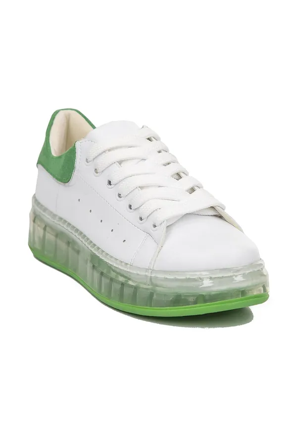 Beyaz Yeşil Şeffaf Tabanlı Sneaker