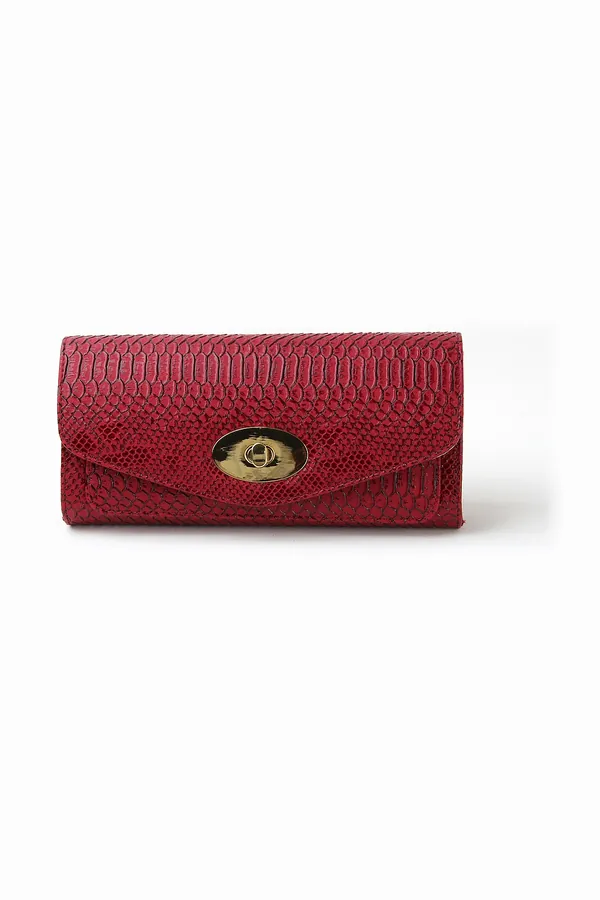 Bordo Kroko Desenli Clutch