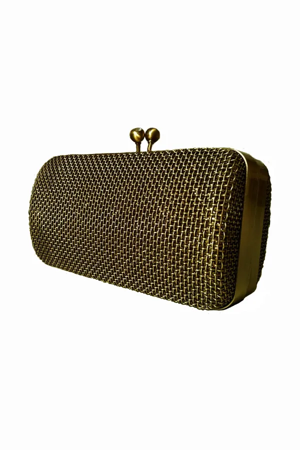 Bronz Örgü Tokalı Kutu Clutch