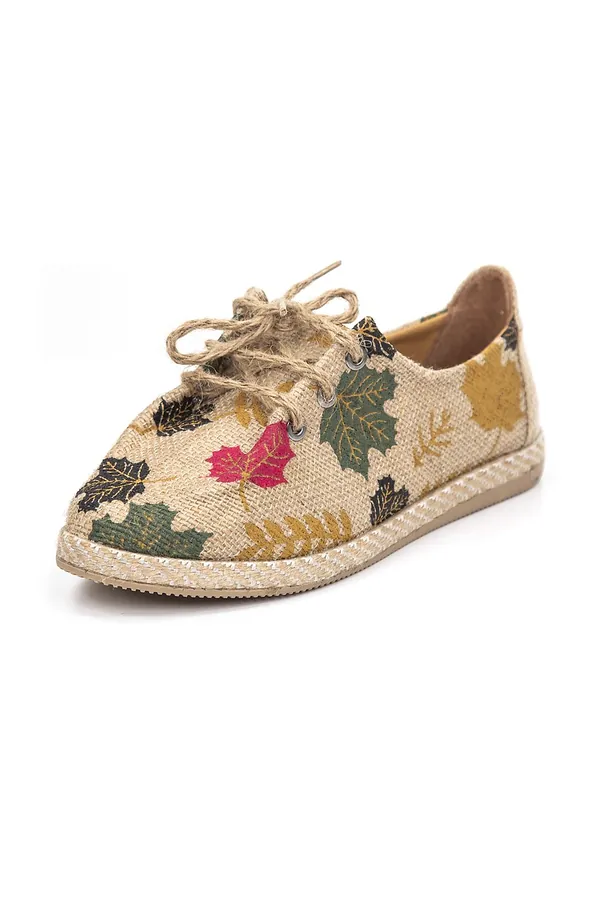 Çiçek Desenli Bağcıklı Espadril