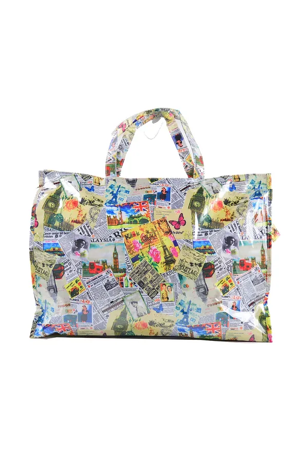 Çiçek Desenli Vinil Tote Çanta