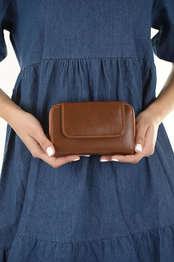 Kahverengi Deri Mini Clutch