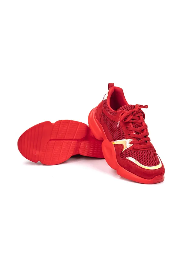 Kırmızı File Kalın Tabanlı Sneaker