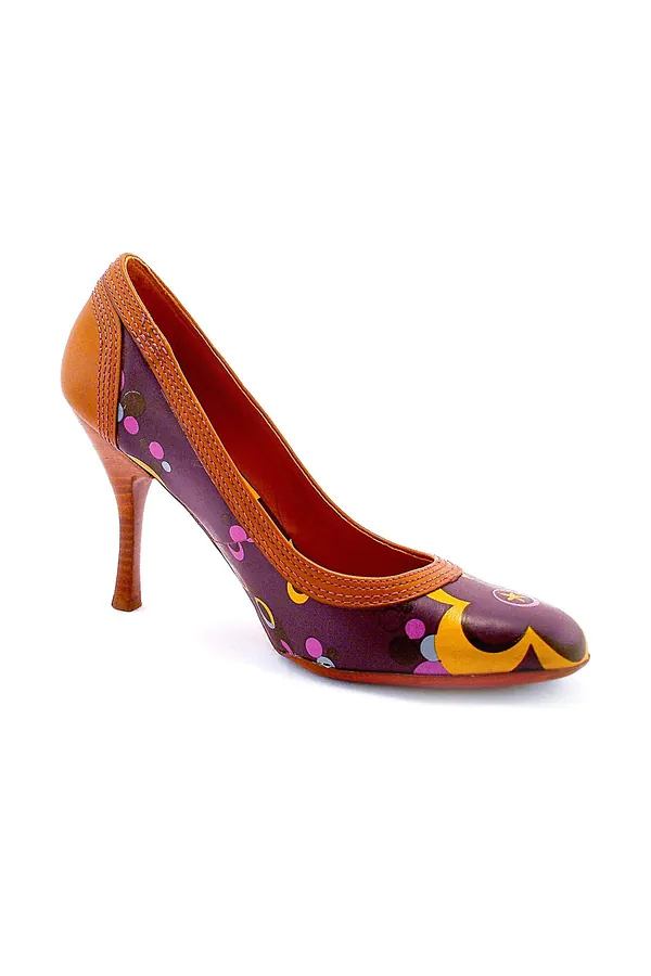 Mor İşlemeli Deri Stiletto