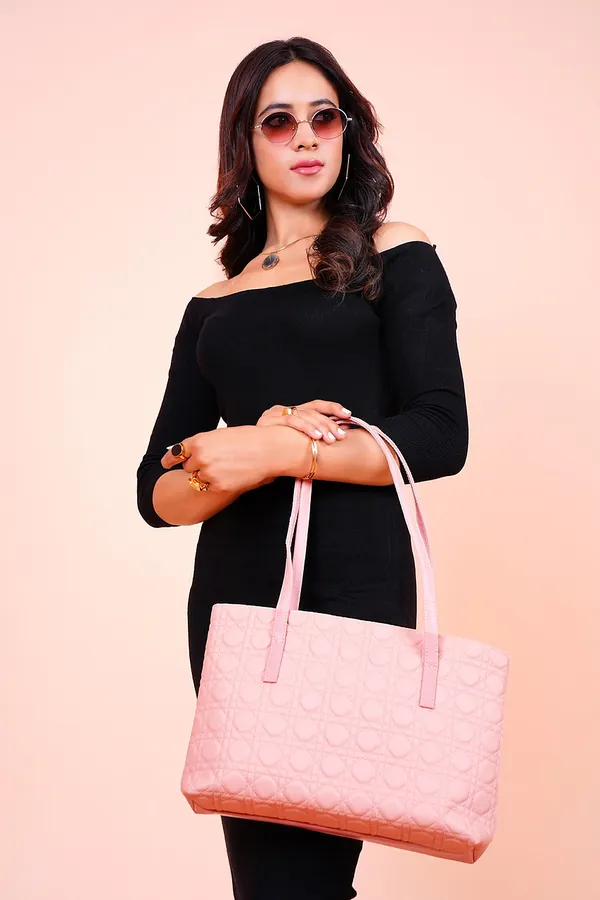 Pembe Kapitone Tote Çanta