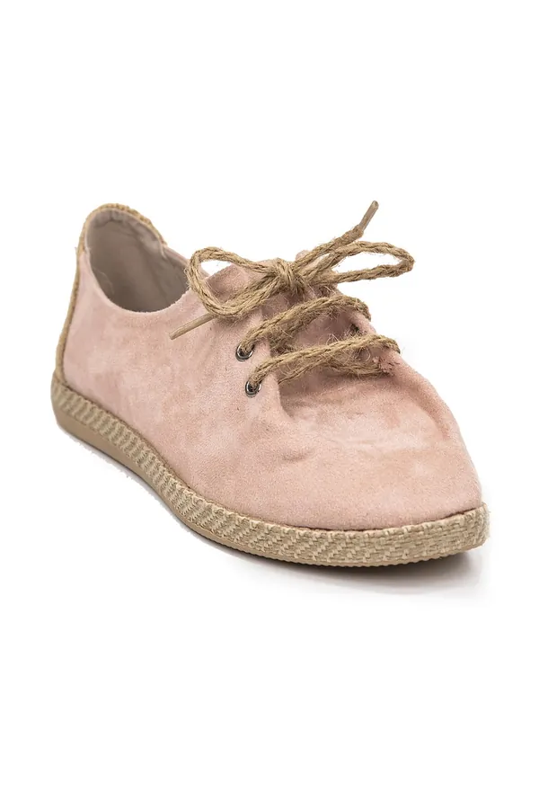 Pudra Süet Bağcıklı Espadril