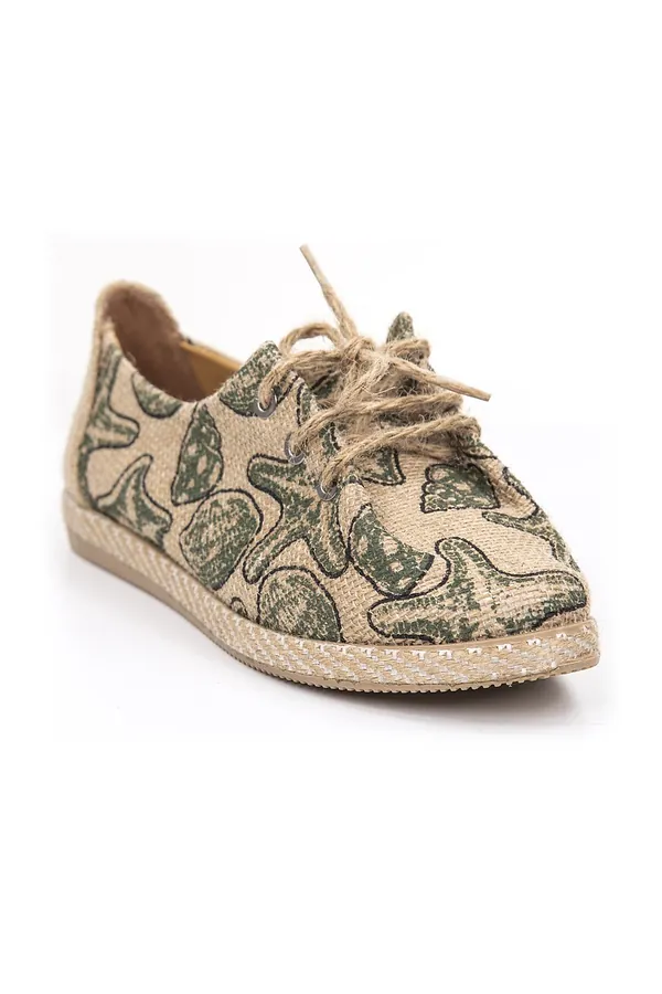 Şal Desenli Bağcıklı Espadril
